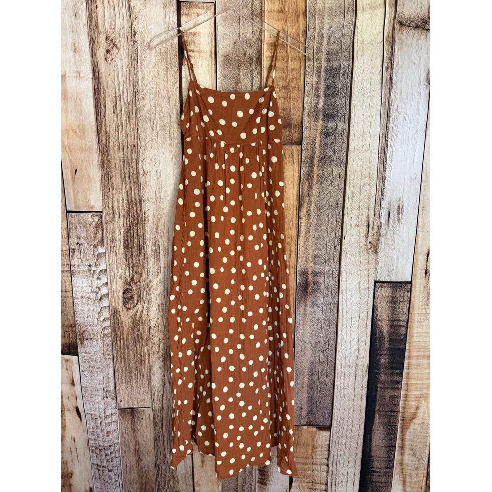 Abercrombie & Fitch Cotton Gauze Polka Dot Maxi Dress Brown Fall Boho Size Small